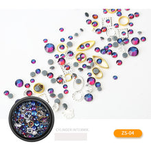 Load image into Gallery viewer, Nail Art décorations Nail Art Jewelry Star Nail Glitter Flat Rhinestone Japanese Nail Mix New Pearl Rivet Metal Round Box Patch