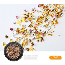 Load image into Gallery viewer, Nail Art décorations Nail Art Jewelry Star Nail Glitter Flat Rhinestone Japanese Nail Mix New Pearl Rivet Metal Round Box Patch