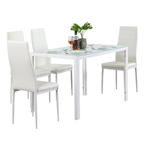 Morden Dining Set White GlassTable and 4 Leather Chair for Kitchen Dining Room