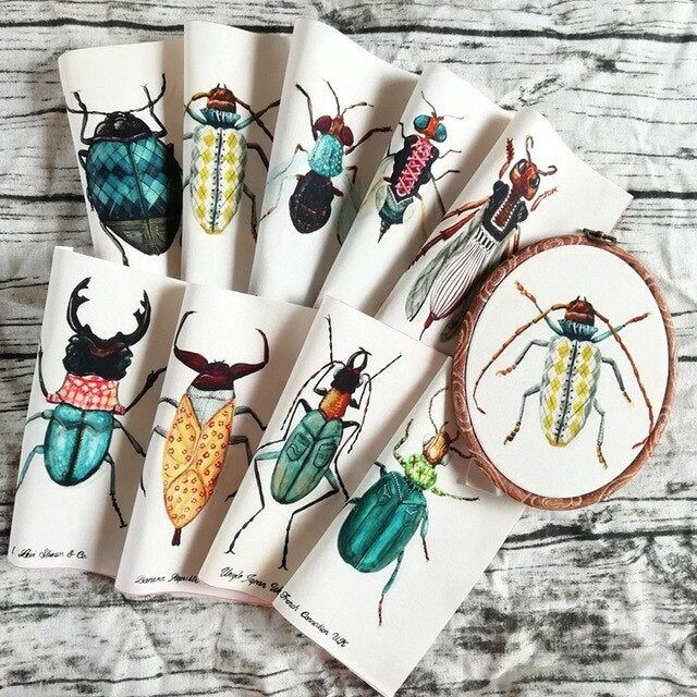 15*20cm 9pcs insect printed cotton fabric sewing patterns crafts  textile handmade patch for sewing to apron /clothes/bags/purse